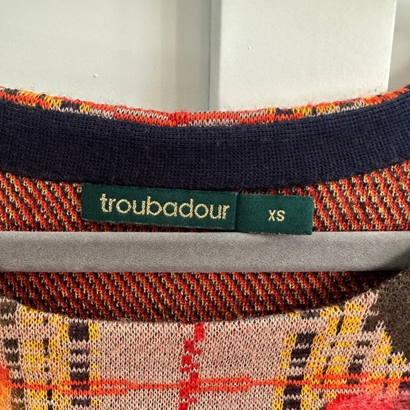 Anthropologie Troubadour Bloomline Sweater Dress Short Sleeve Plaid  wool Floral - Picture 2 of 5